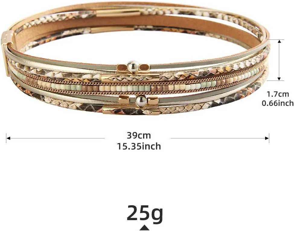 Leopard Print Leather Wrap Bracelet in Multilayer Strands Leahter Cuff Bracelets for Women Mother Wife