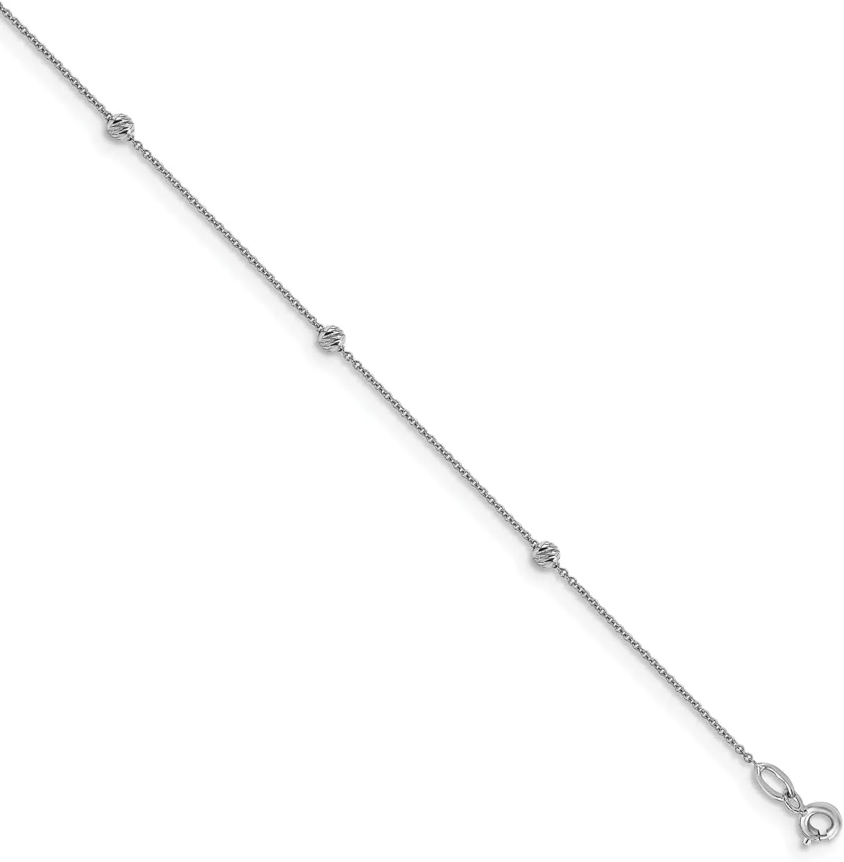 Lex & Lu 14k White Gold D/C Beaded Anklet 10''