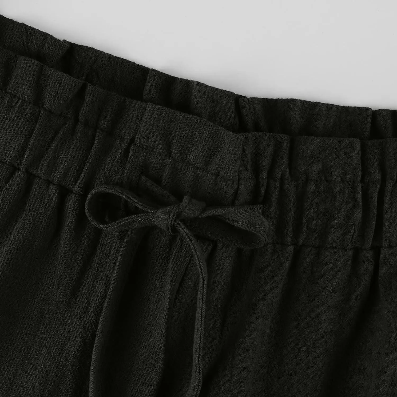 Linen Capri Pants for Women Summer Wide Leg Casual Loose High Waist Drawstring Palazzo Capris Trousers with Pockets