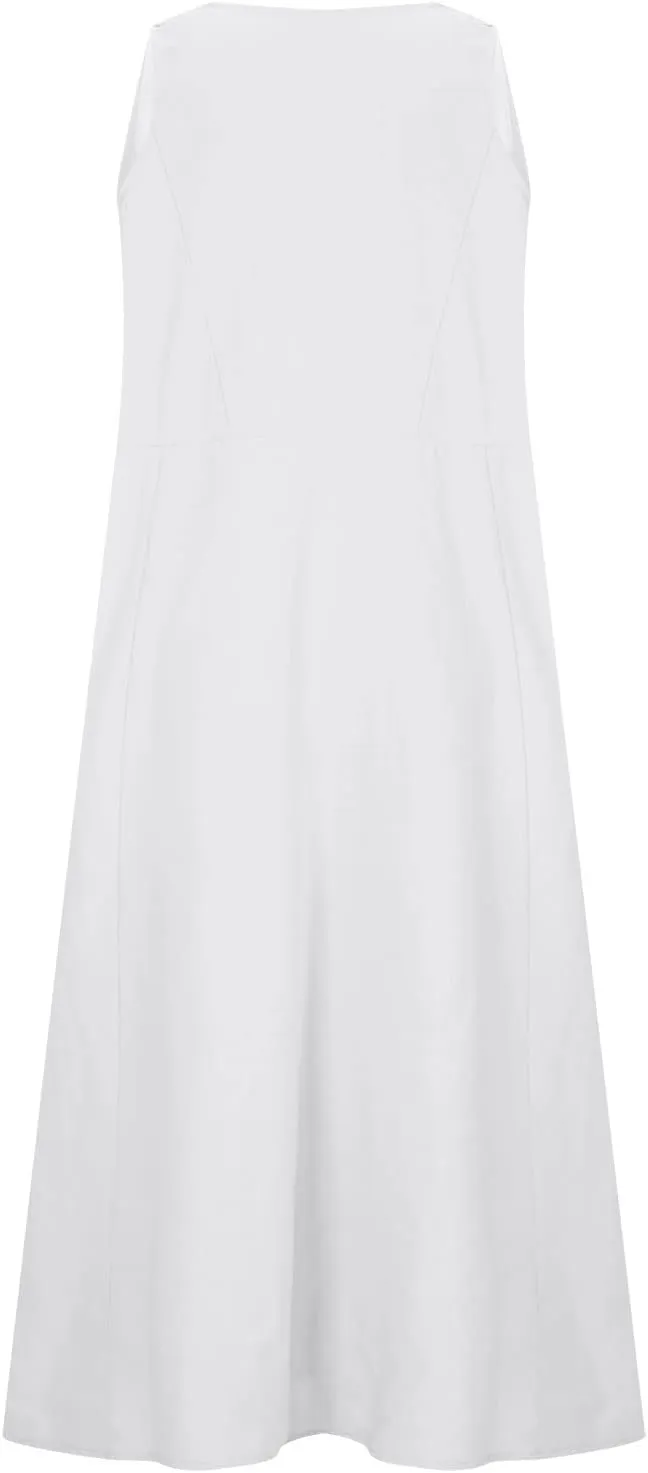 Linen Dress Women Summer Trendy Sleeveless Long Tank Dresses Plus Size Vacation Boho Beach Sundresses with Pockets