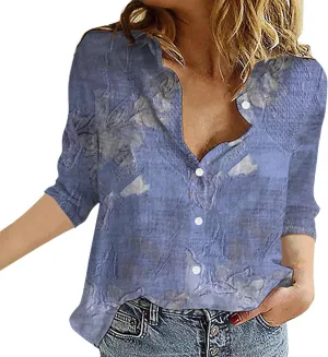 Linen Outfits Women White Linen Shirt Women Down Blouses Tops Long Sleeve Shirt for with Front Pocket Tops Long Sleeve