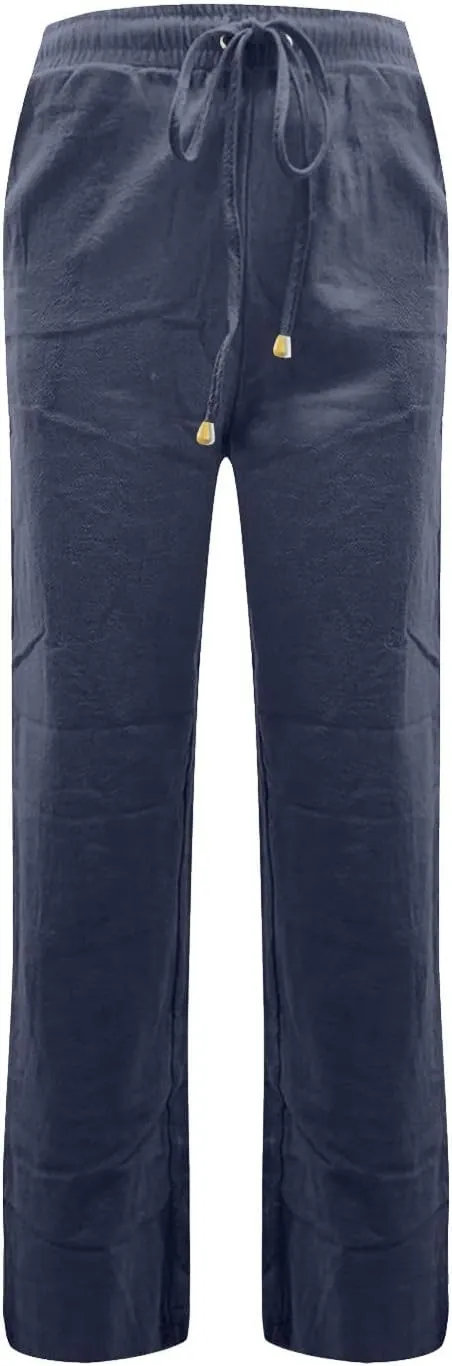 Linen Pants Women 2025 Summer Drawstring Pants Casual Loose Wide Leg Lounge Pants for Beach Travel Vacation