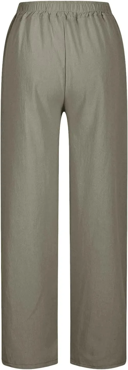 Linen Pants Women Petite 2025 Trendy Slit Wide Leg Beach Pants Summer Casual Loose Fit Lightweight Gauze Trousers