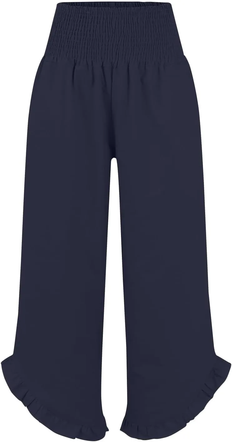Linen Pants Women Petite Summer Casual Loose Eic Drawstring Work Pants 2025 Beach Vacation Palazzo High Waist Slacks