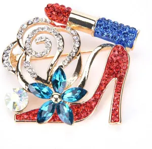 Lip Stick and High Heel Brooch for Women's Fashion Crystal Brooch Pin