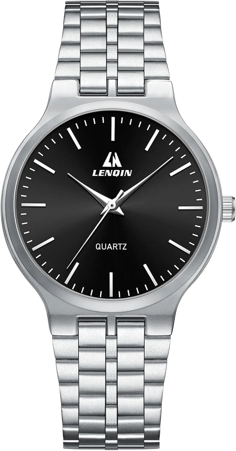 LN LENQIN Mens Stainless Steel Watches Daily Waterproof Ladies Analog Quartz Wrist Watches Gender-Neutral Minimalist Watch