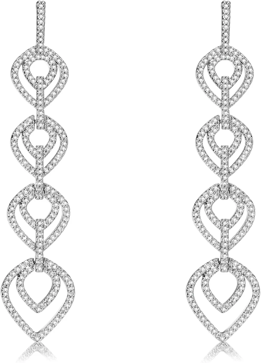 Long Crystal Dangle Heart Earrings for Women Cubic Zirconia Rhinestones Drop Love Statement Wedding Party Prom Earrings for Mom Wife