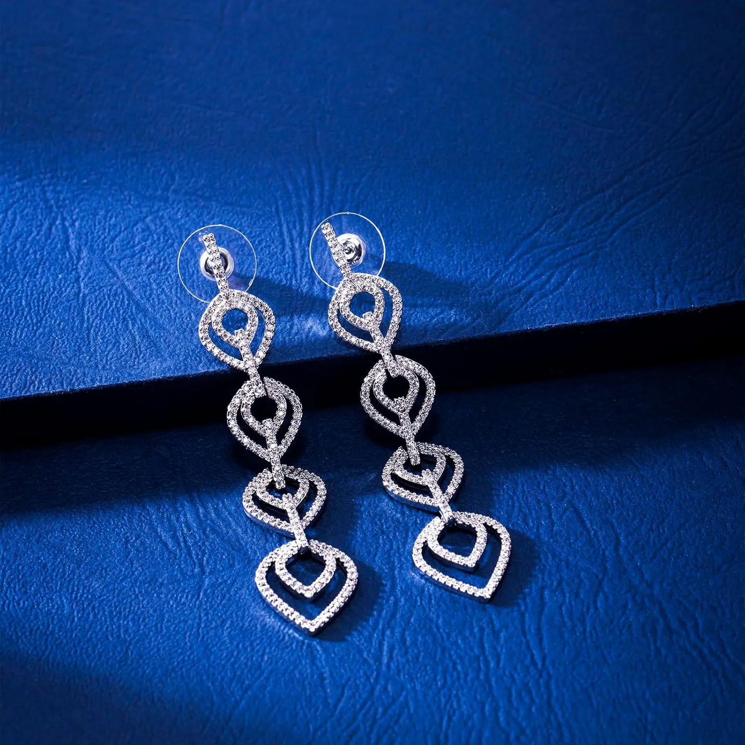 Long Crystal Dangle Heart Earrings for Women Cubic Zirconia Rhinestones Drop Love Statement Wedding Party Prom Earrings for Mom Wife