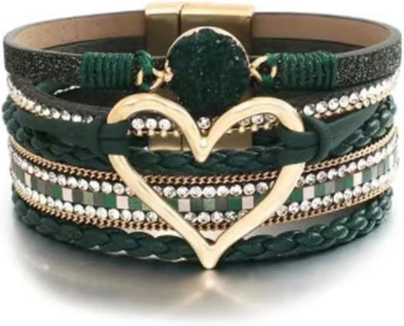 Long tiantian Heart Leather Wrap Bracelets for Women Handmade Stackable Boho Cuff Bangles Bracelet Trendy Valentines Gifts for Her