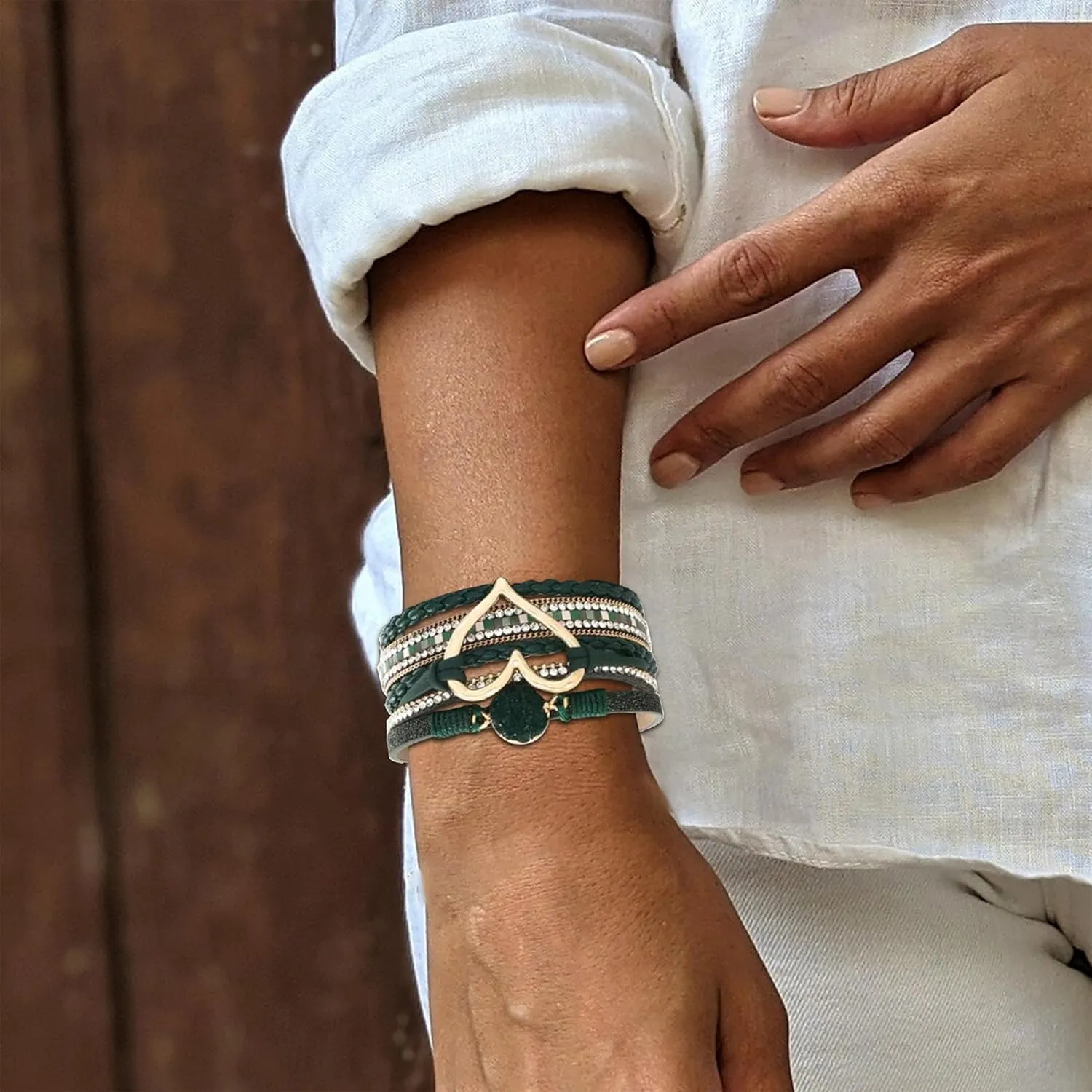 Long tiantian Heart Leather Wrap Bracelets for Women Handmade Stackable Boho Cuff Bangles Bracelet Trendy Valentines Gifts for Her