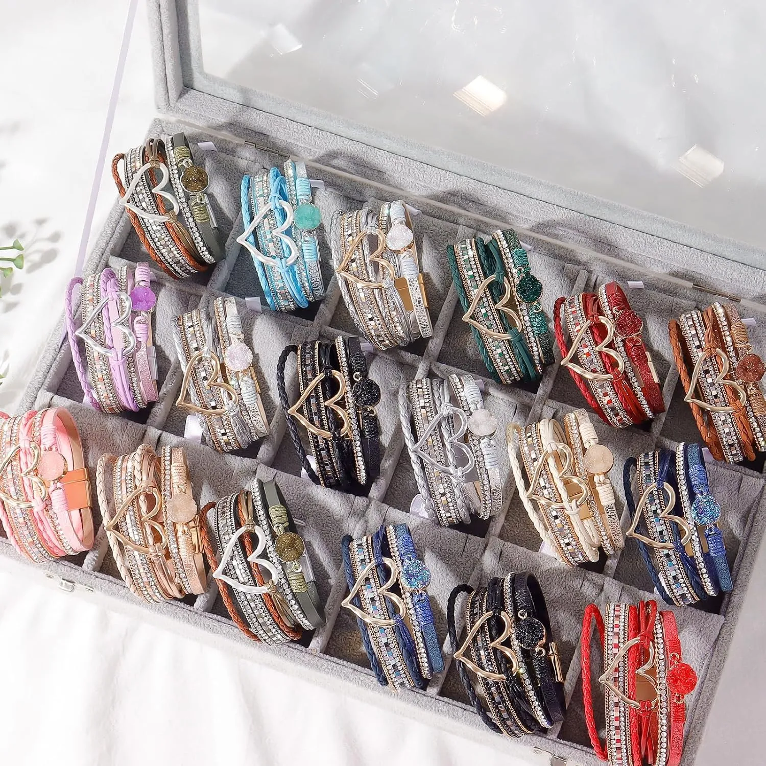 Long tiantian Heart Leather Wrap Bracelets for Women Handmade Stackable Boho Cuff Bangles Bracelet Trendy Valentines Gifts for Her
