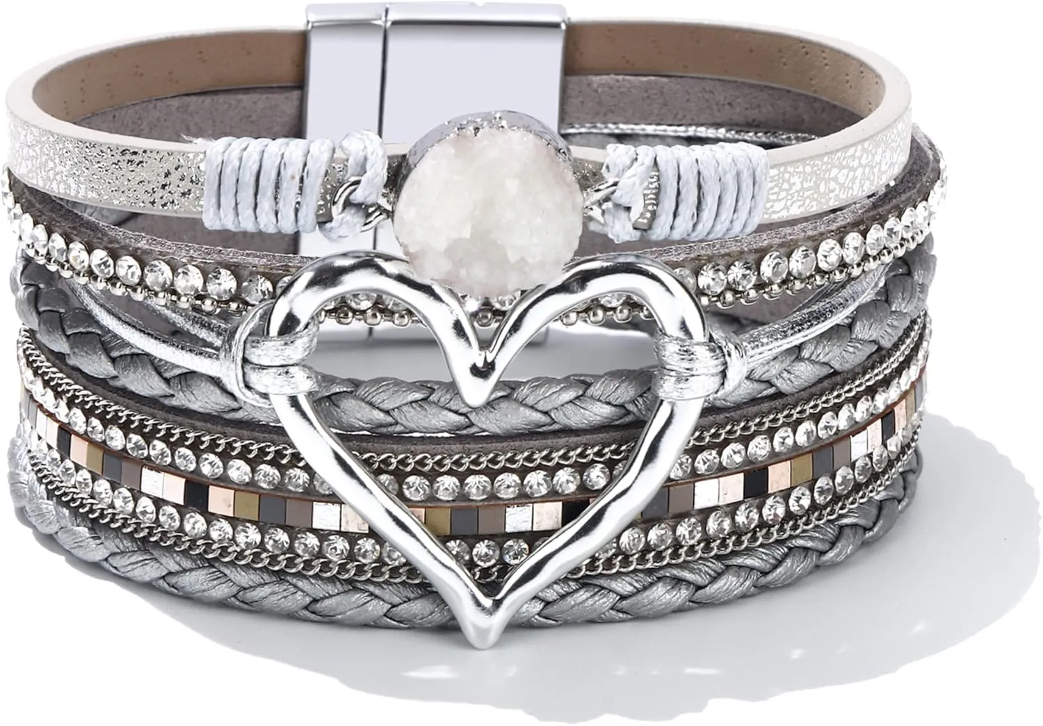 Long tiantian Heart Leather Wrap Bracelets for Women Handmade Stackable Boho Cuff Bangles Bracelet Trendy Valentines Gifts for Her