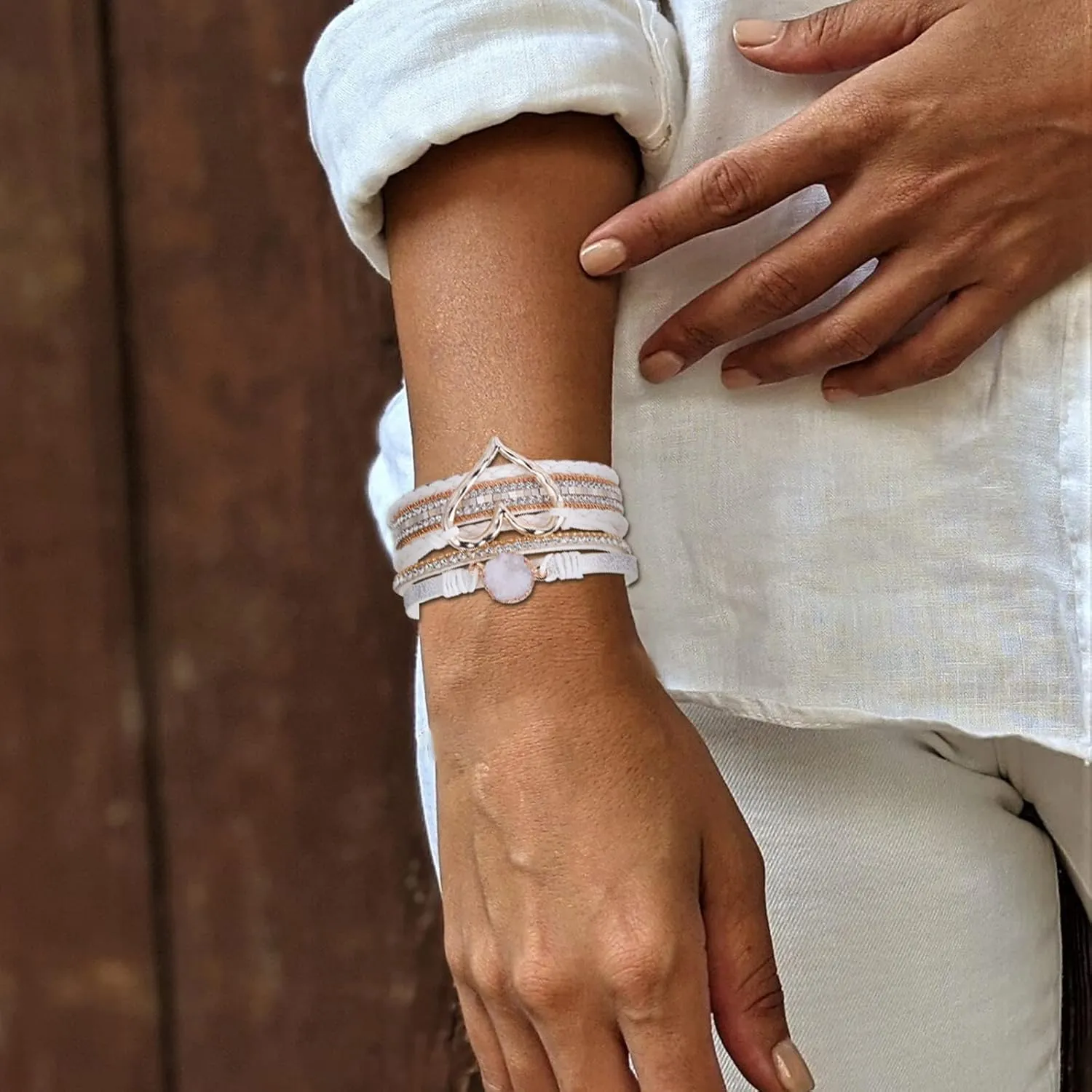 Long tiantian Heart Leather Wrap Bracelets for Women Handmade Stackable Boho Cuff Bangles Bracelet Trendy Valentines Gifts for Her