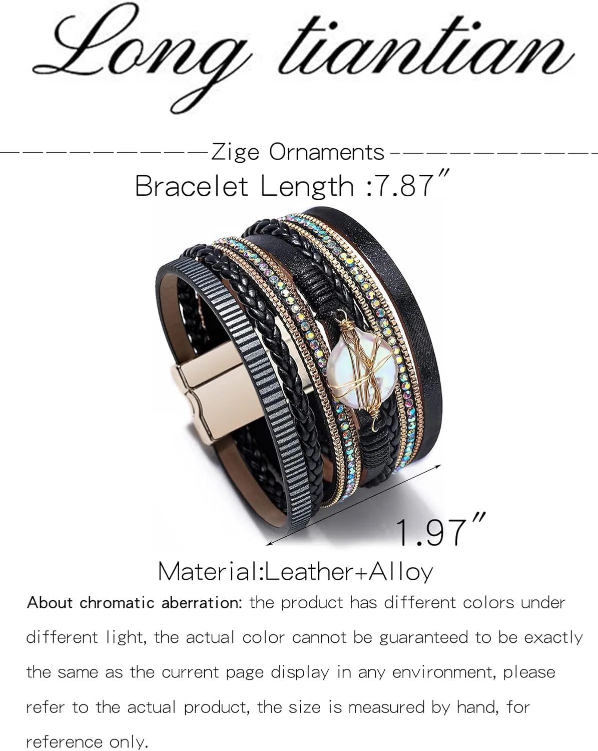 Long tiantian Leather Wrap Bracelets for Women Western Outfit Accessories Boho Cuff Bangle Bracelets Crystal Bead Bracelet with Clasp Jewelry Gifts for Women Trendy 2025