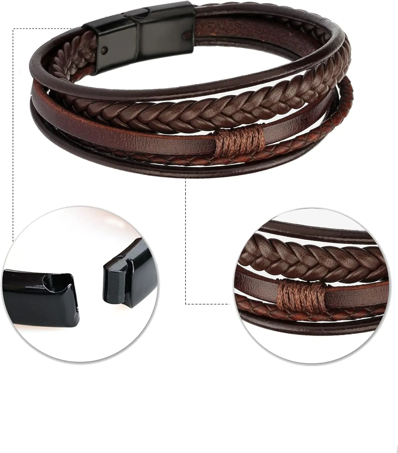 Long tiantian Mens Bracelet Bracelet Leather Cuff Bracelet Black Leather Wrap Bracelet Studded Boho Cuff Bracelets Handmade Splicing Bangle Bracelet Double Strand Leather Bracelet for Men