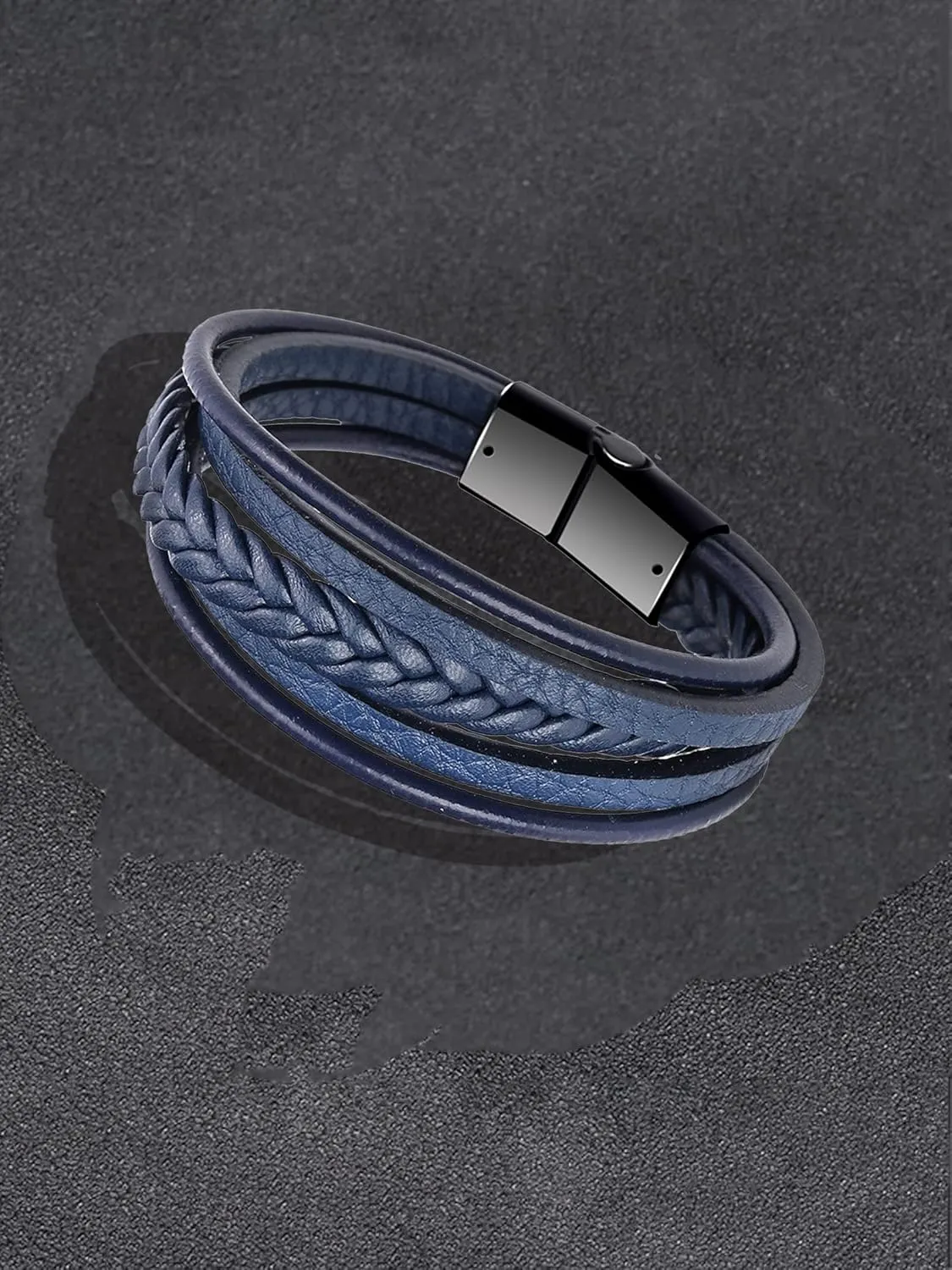 Long tiantian Mens Bracelet Bracelet Leather Cuff Bracelet Black Leather Wrap Bracelet Studded Boho Cuff Bracelets Handmade Splicing Bangle Bracelet Double Strand Leather Bracelet for Men