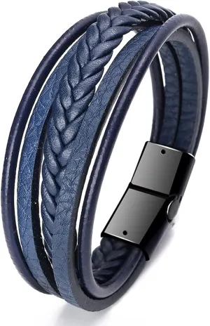 Long tiantian Mens Bracelet Bracelet Leather Cuff Bracelet Black Leather Wrap Bracelet Studded Boho Cuff Bracelets Handmade Splicing Bangle Bracelet Double Strand Leather Bracelet for Men