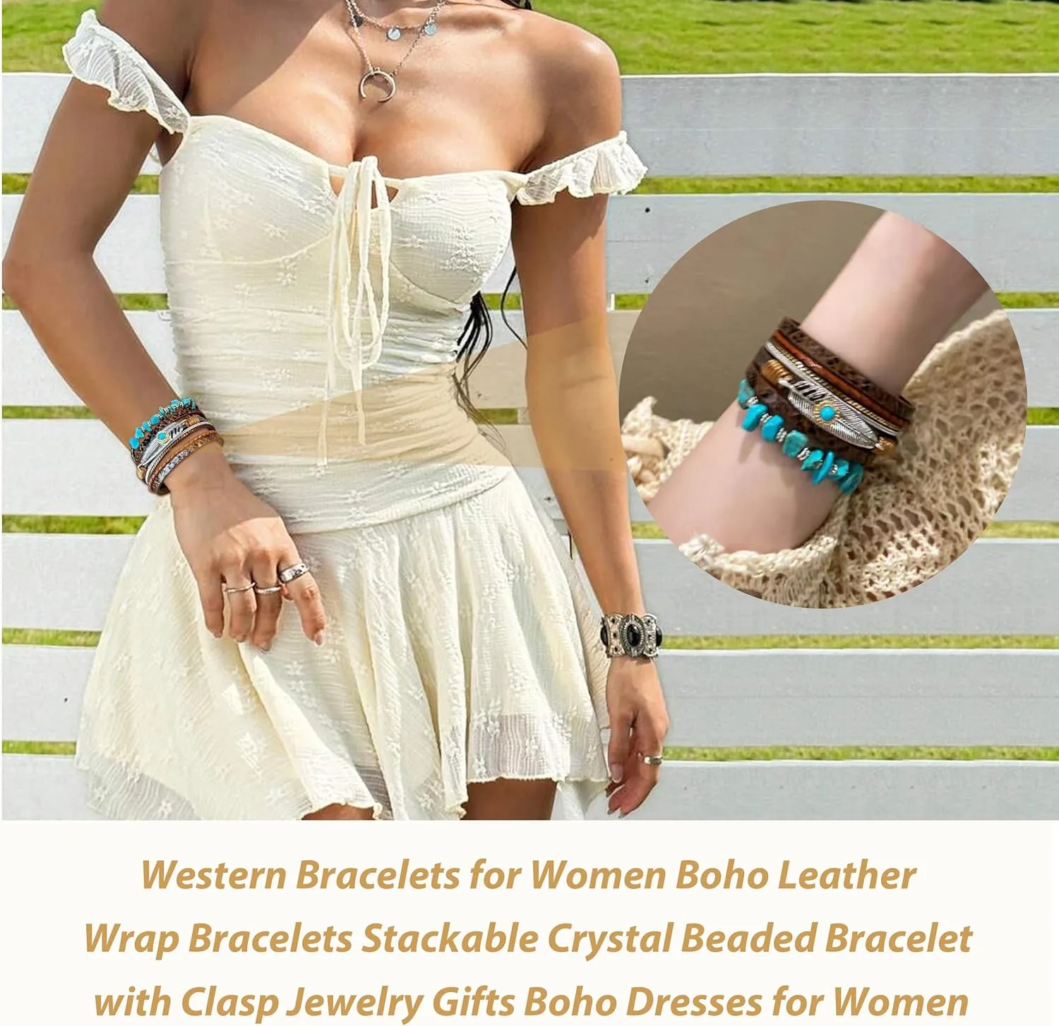 Long tiantian Western Bracelets for Women Boho Leather Wrap Bracelets Turquoise Beaded Bracelet Western Jewelry Country Concert Outfits