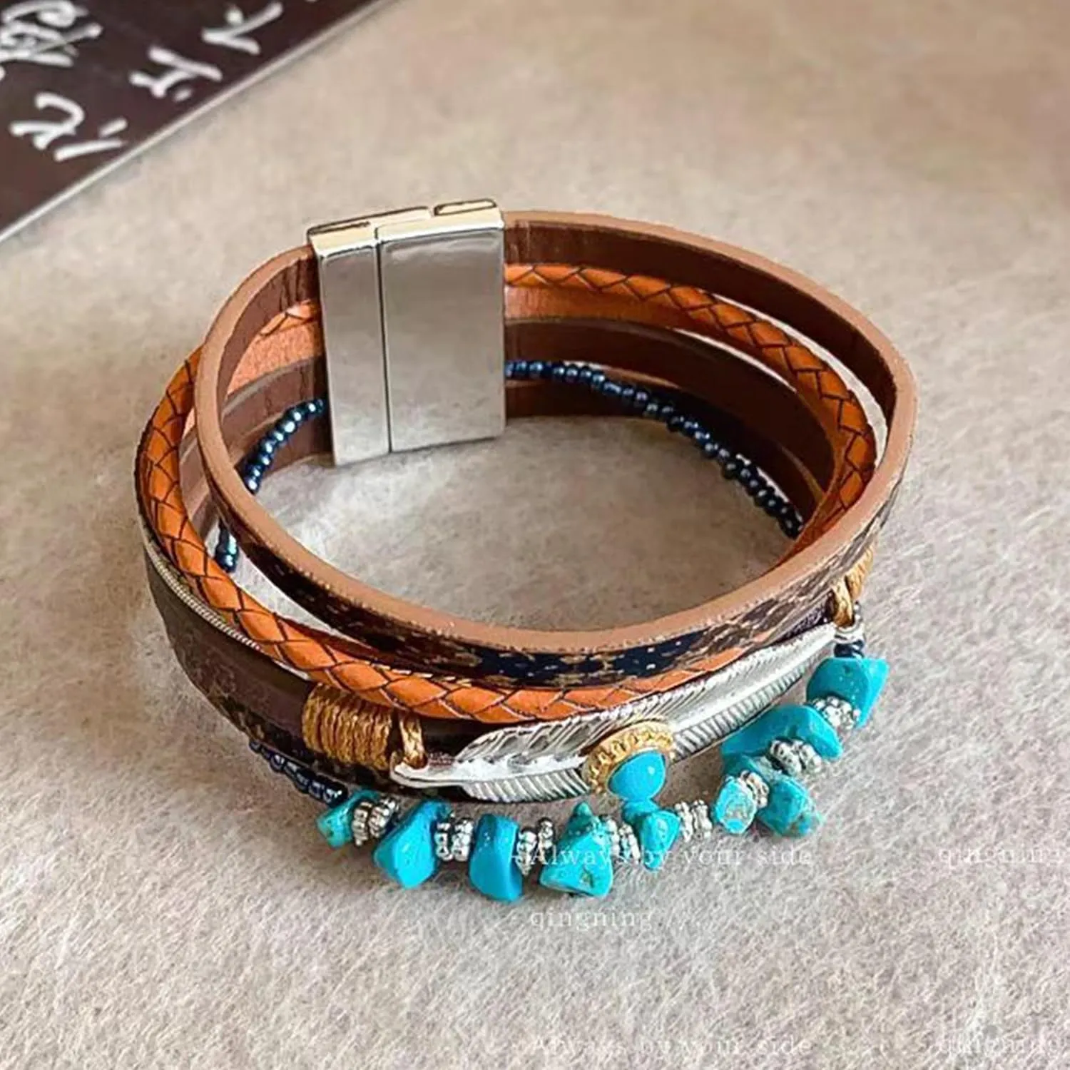 Long tiantian Western Bracelets for Women Boho Leather Wrap Bracelets Turquoise Beaded Bracelet Western Jewelry Country Concert Outfits