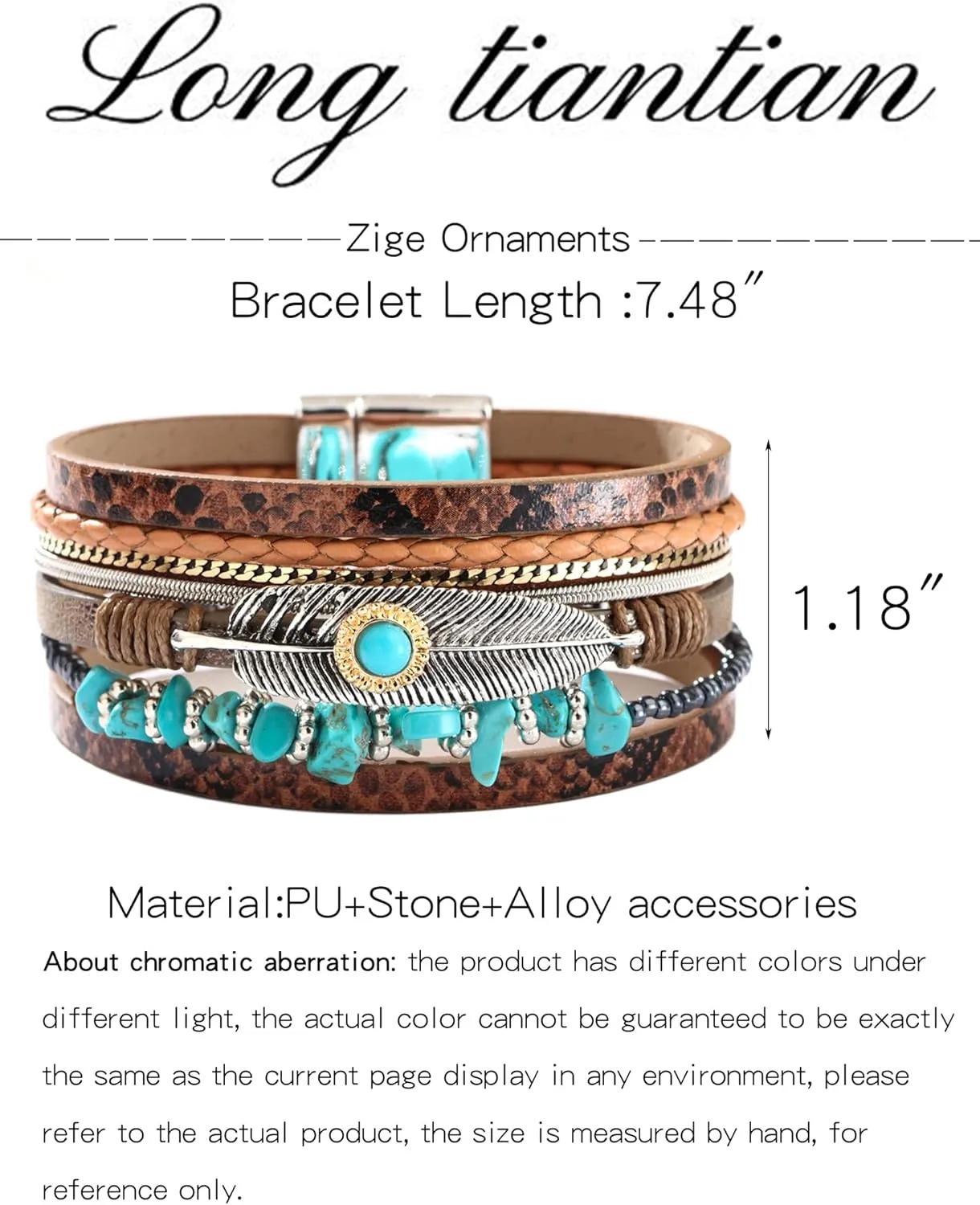 Long tiantian Western Bracelets for Women Boho Leather Wrap Bracelets Turquoise Beaded Bracelet Western Jewelry Country Concert Outfits