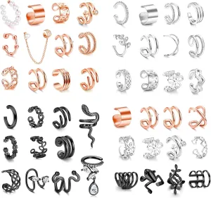 LOYALLOOK 47PCS Ear Cuffs for Women Non Piercing Clip On Cartilage Helix Wrap Ear Clip Earrings Snake Cross Claw Fake Cartilage Earrings