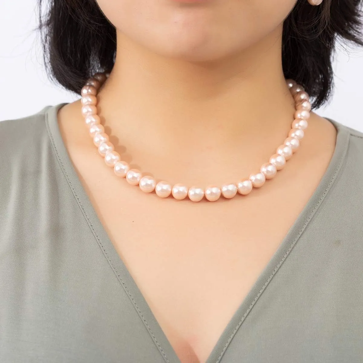 LUREME Fashion Style Pearl Elastic Necklace Bracelet Dangle Earring Set(09000649)