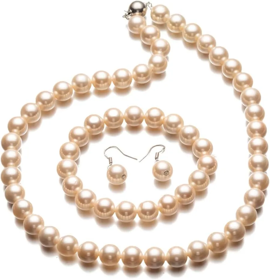 LUREME Fashion Style Pearl Elastic Necklace Bracelet Dangle Earring Set(09000649)