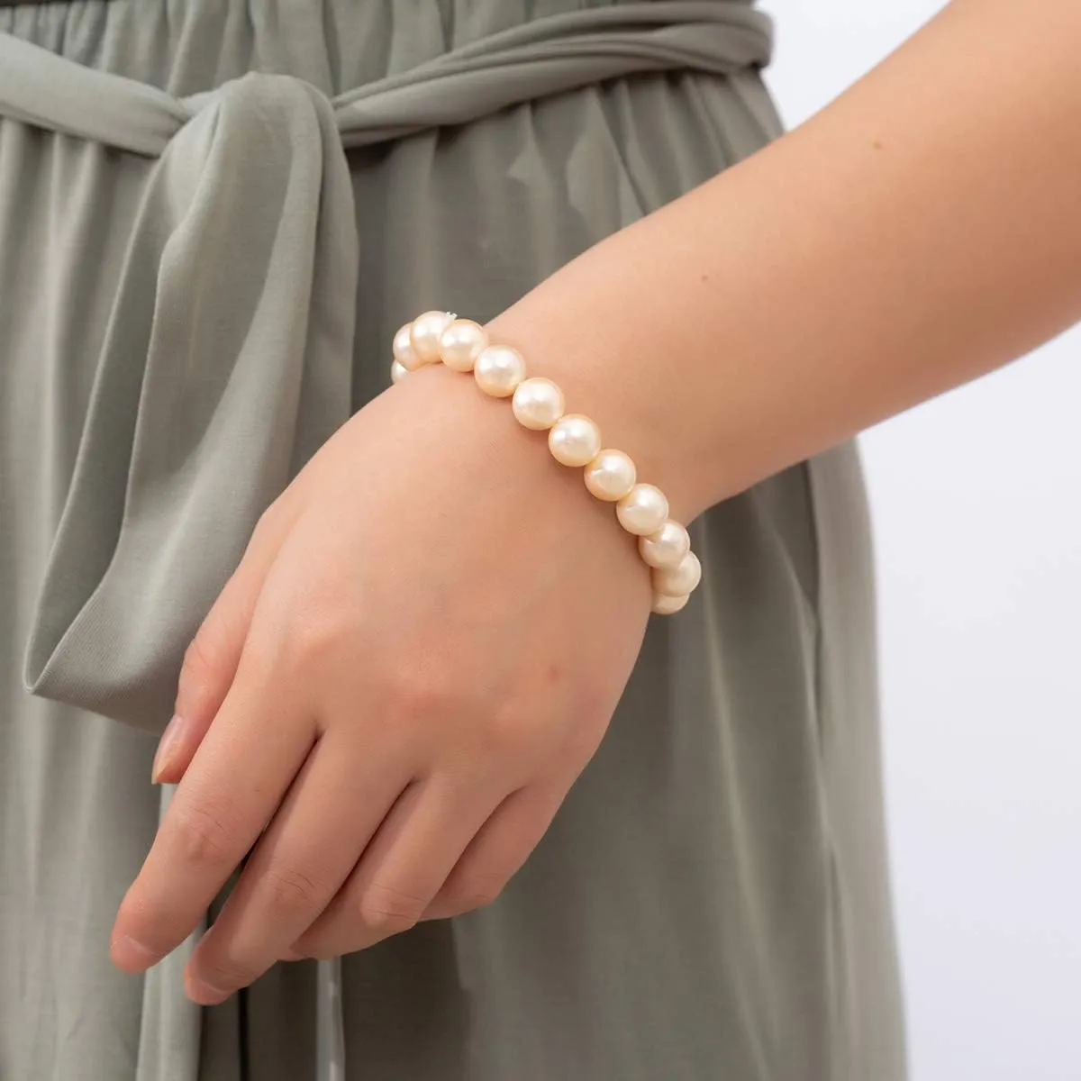 LUREME Fashion Style Pearl Elastic Necklace Bracelet Dangle Earring Set(09000649)