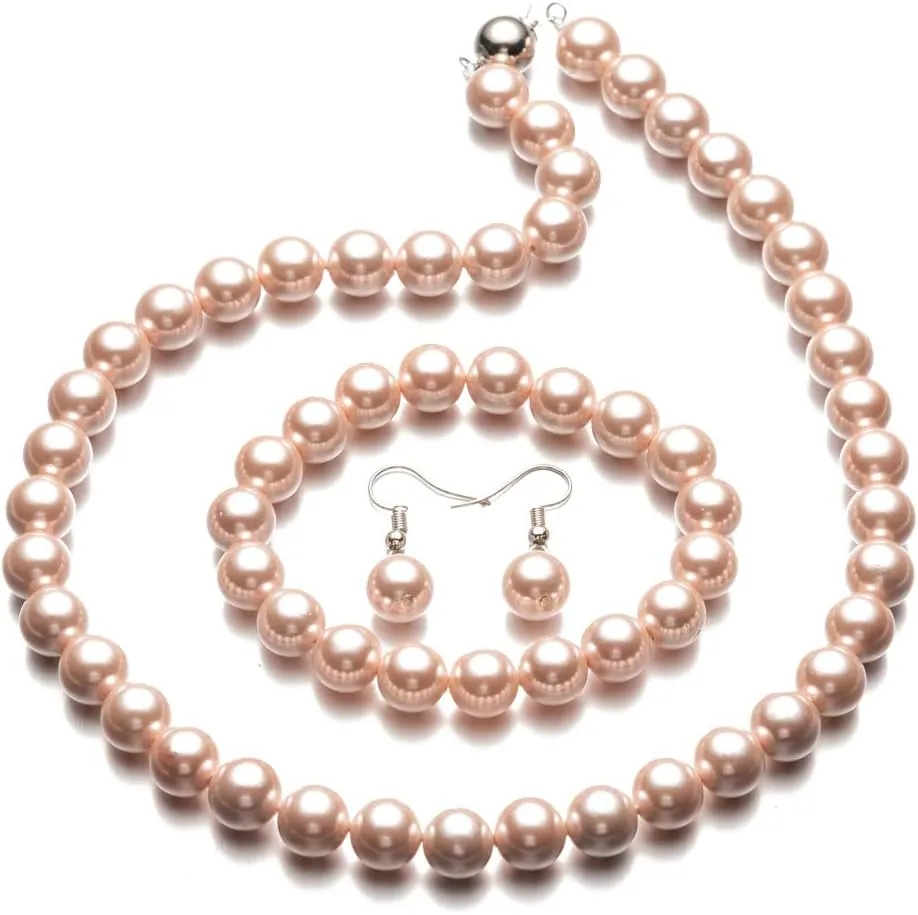 LUREME Fashion Style Pearl Elastic Necklace Bracelet Dangle Earring Set(09000649)