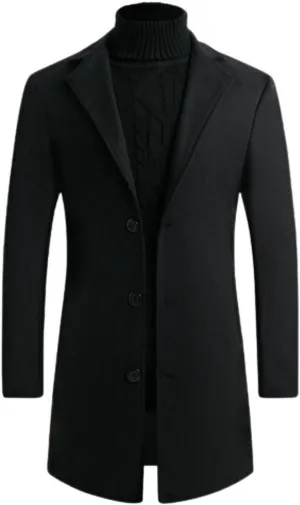 Lu's Chic Men's Slim Fit Pea Coat Thick Overcoats Warm Trench Coats Single Breasted Outerwear Casual Business Dress Coat