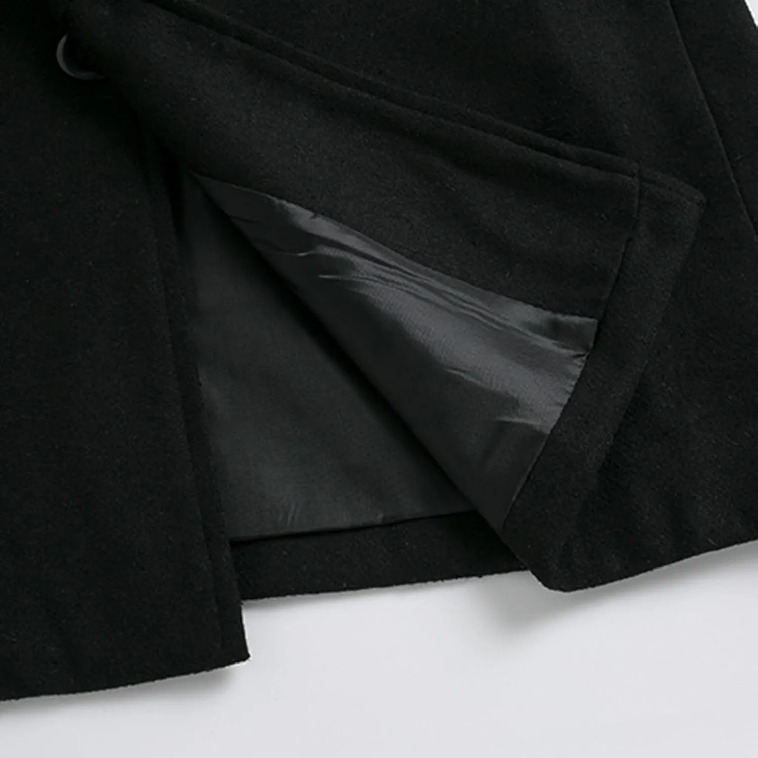 Lu's Chic Men's Slim Fit Pea Coat Thick Overcoats Warm Trench Coats Single Breasted Outerwear Casual Business Dress Coat