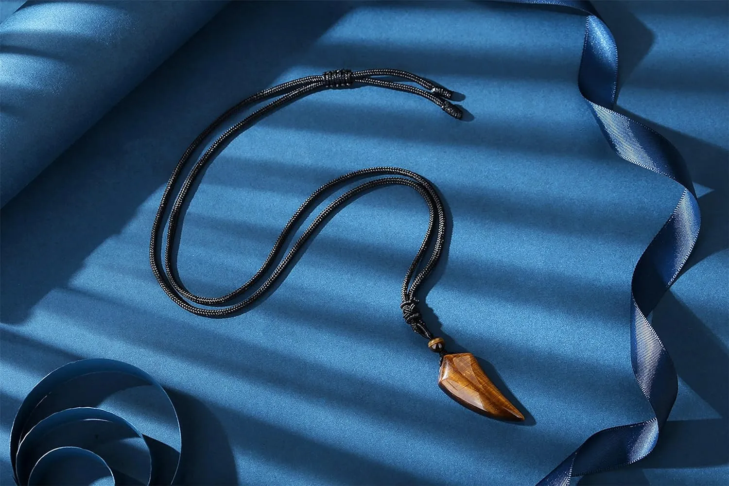 MAIBAOTA Pendant Necklace for Men Adjustable Black Rope Necklace Tiger Eye Stone Necklace Men's Jewelry