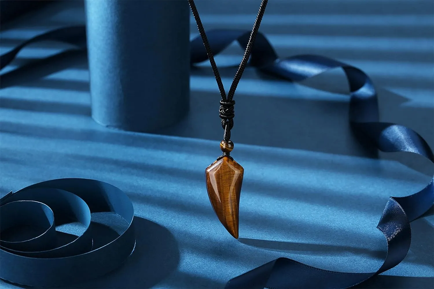 MAIBAOTA Pendant Necklace for Men Adjustable Black Rope Necklace Tiger Eye Stone Necklace Men's Jewelry