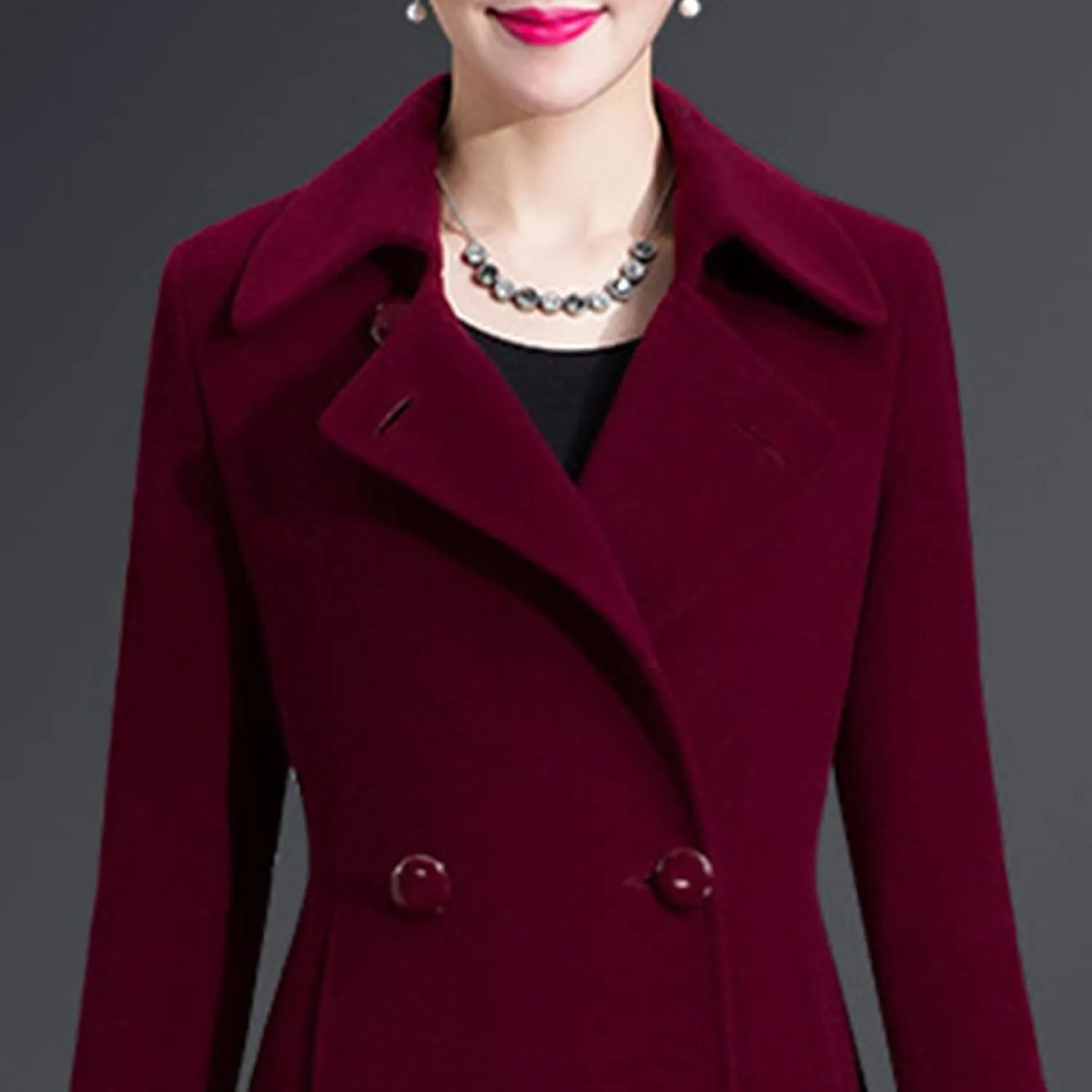 Maiyifu-GJ Women's Elegant Lapel Collar Coat Single Breasted Mid-Long Wool Blend Trench Coat Jackets Spring Fall Overcoat