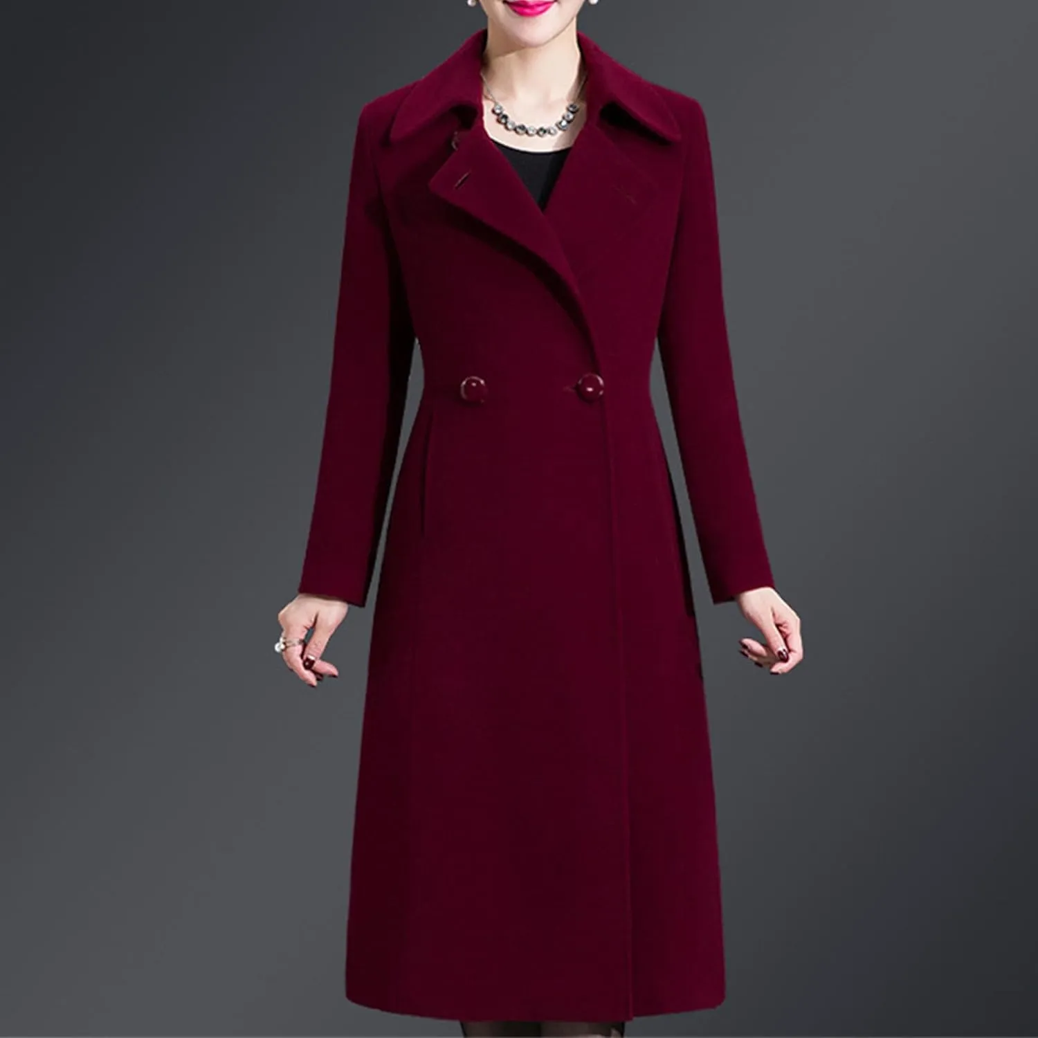 Maiyifu-GJ Women's Elegant Lapel Collar Coat Single Breasted Mid-Long Wool Blend Trench Coat Jackets Spring Fall Overcoat