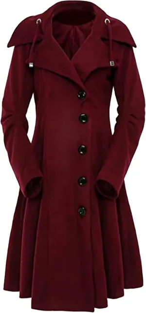 Maiyifu-GJ Womens Single Breasted Hooded Trench Coat Long Sleeve Wool Blend Dress Coats Fall Winter Mid Long Overcoat