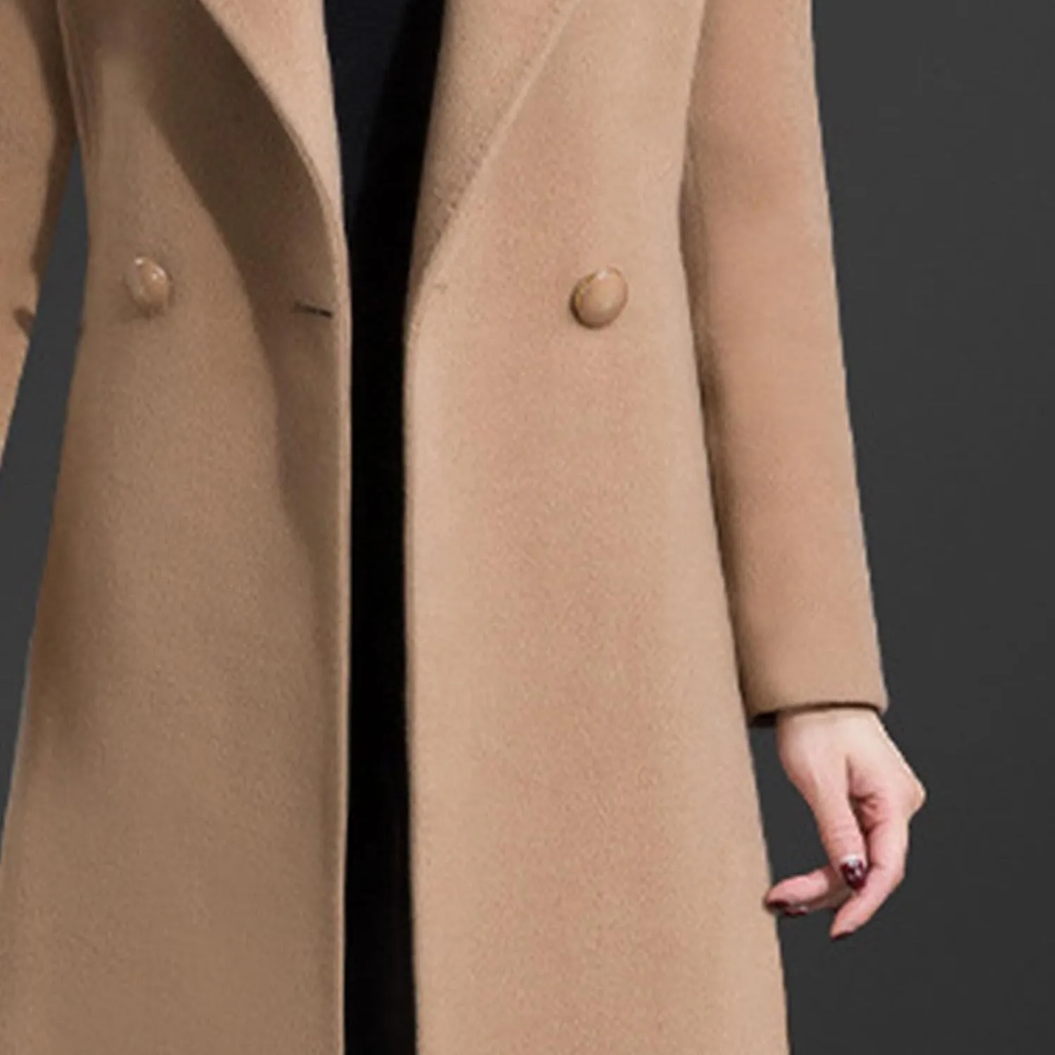 Maiyifu-GJ Women's Winter Mid Long Trench Coat Notch Lapel Single Breasted Coats Casual Fall Winter Overcoat Long Jackets