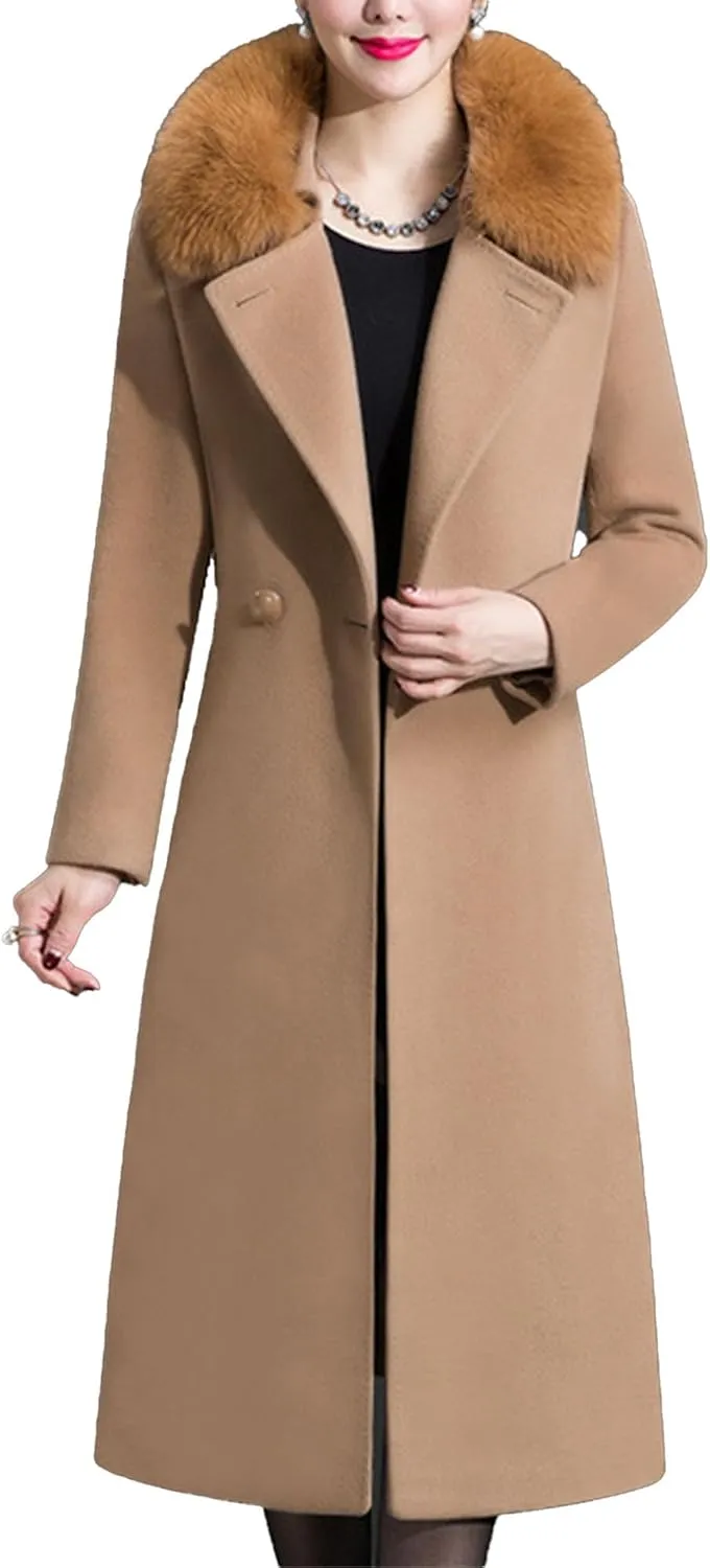 Maiyifu-GJ Women's Winter Mid Long Trench Coat Notch Lapel Single Breasted Coats Casual Fall Winter Overcoat Long Jackets