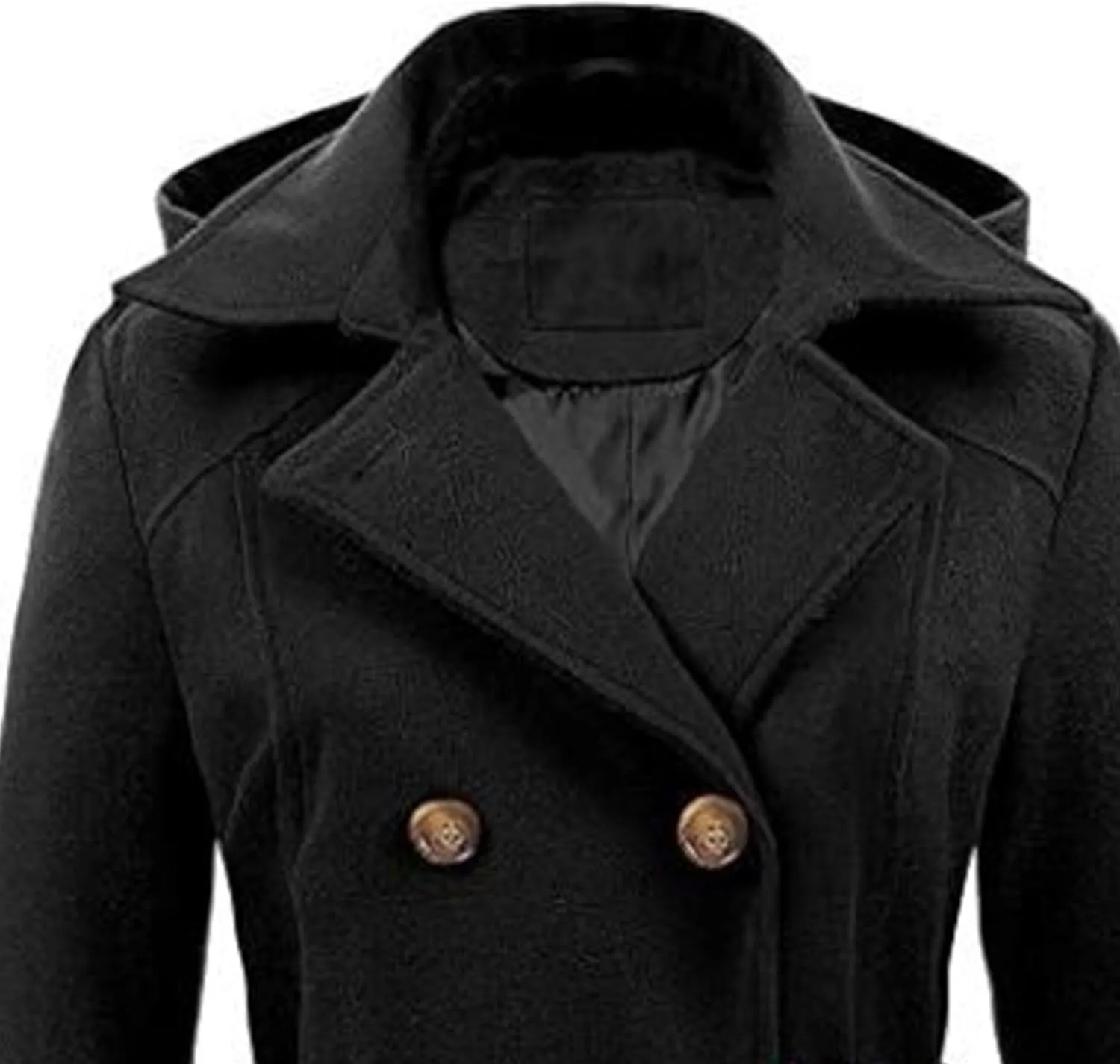 Maiyifu-GJ Women's Winter Overcoat Notched Lapel Collar Double Breasted Trench Coat Mid Long Wool Blend Coat Jackets
