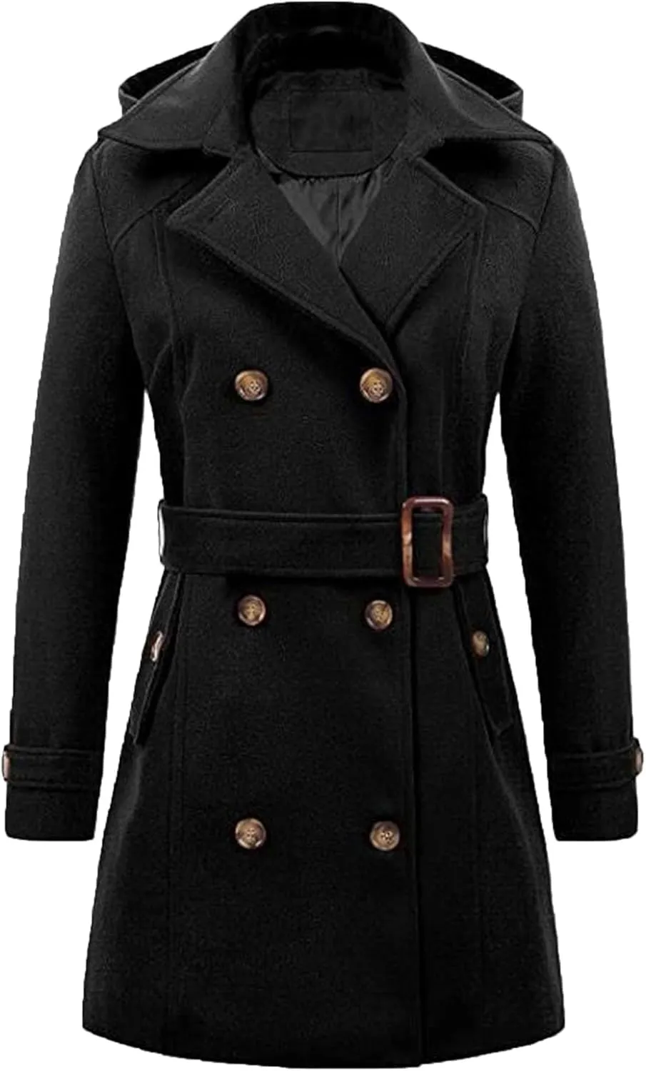 Maiyifu-GJ Women's Winter Overcoat Notched Lapel Collar Double Breasted Trench Coat Mid Long Wool Blend Coat Jackets