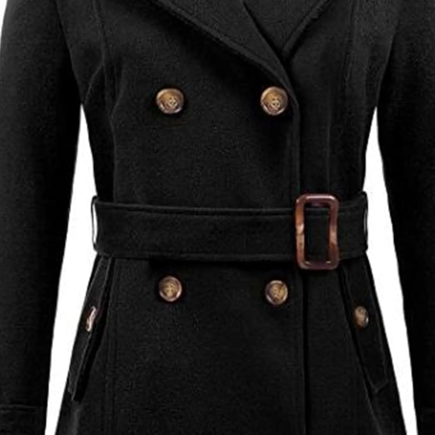 Maiyifu-GJ Women's Winter Overcoat Notched Lapel Collar Double Breasted Trench Coat Mid Long Wool Blend Coat Jackets