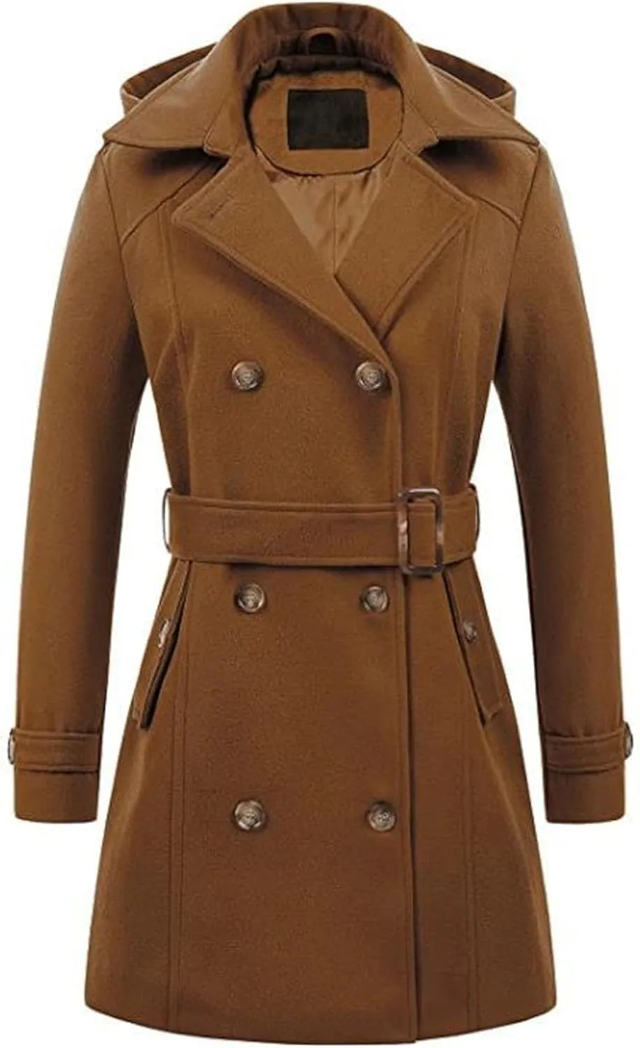 Maiyifu-GJ Women's Winter Overcoat Notched Lapel Collar Double Breasted Trench Coat Mid Long Wool Blend Coat Jackets