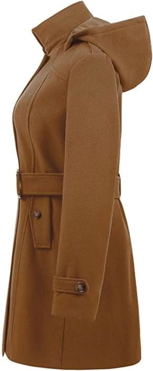 Maiyifu-GJ Women's Winter Overcoat Notched Lapel Collar Double Breasted Trench Coat Mid Long Wool Blend Coat Jackets
