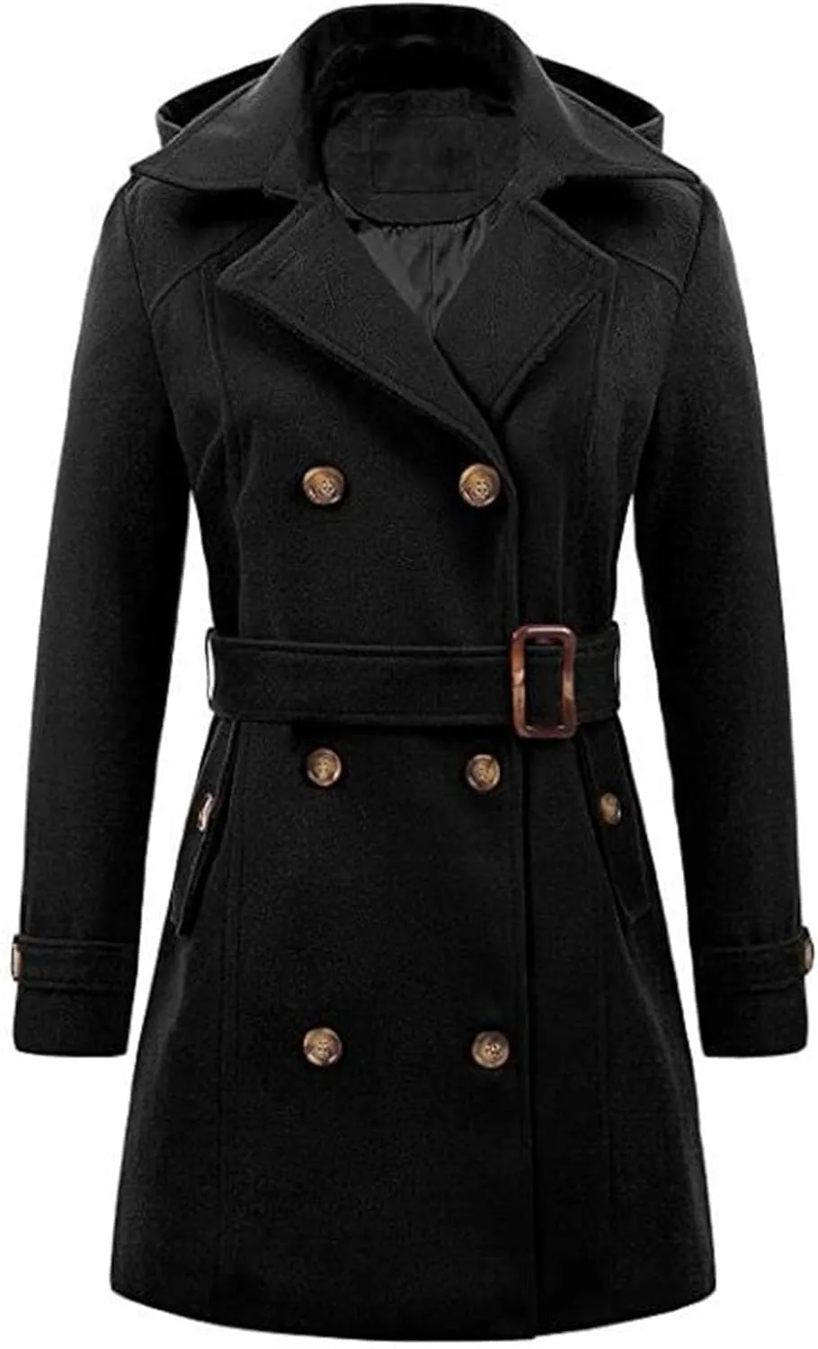 Maiyifu-GJ Women's Winter Overcoat Notched Lapel Collar Double Breasted Trench Coat Mid Long Wool Blend Coat Jackets