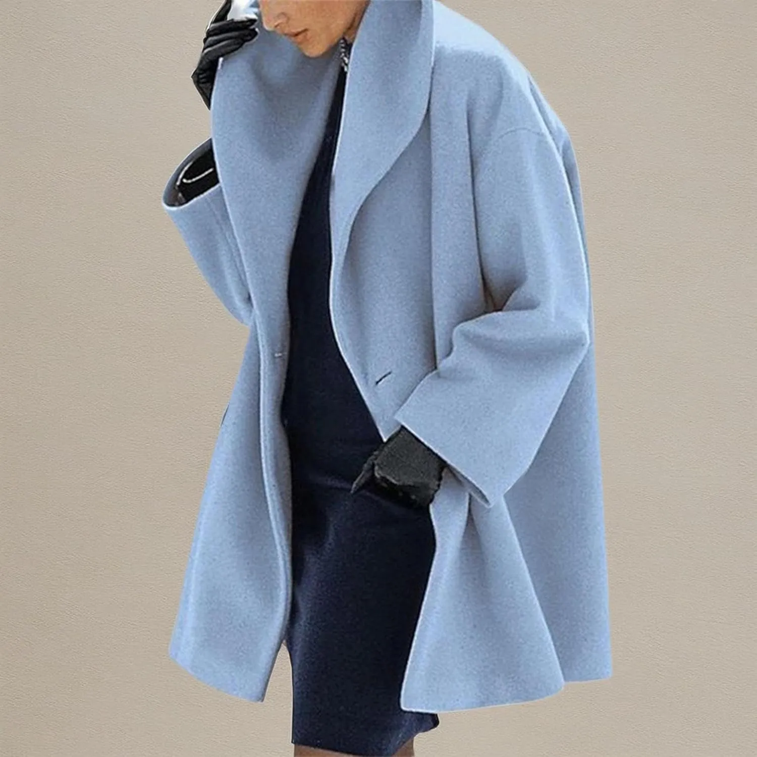 Maiyifu-GJ Womens Wool Blend Coat Single Breasted Trench Jackets with Hood Winter Casual Shawl Collar Overcoat Outerwear