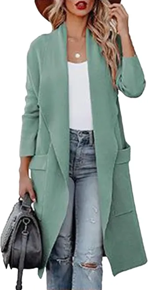 Maiyifu-GJ Women's Wool Blend Trench Coat Long Cardigan Jackets Long Sleeve Sweaters Casual Lapel Open Front Overcoat