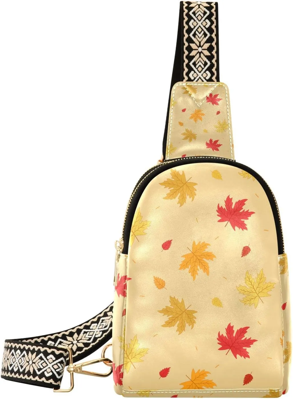 Maple Leaves Small Sling Bag for Women,Leather Fanny Pack,Crossbody Waist Bag With Adjustable Guitar Strap