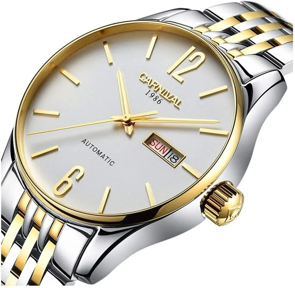 MASTOP Men's Minimalist Business Watch Automatic Mechanical Gold Silver Stainless Steel Swiss Watches