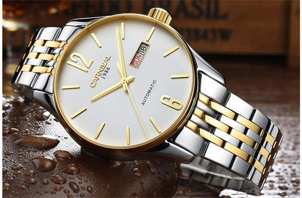 MASTOP Men's Minimalist Business Watch Automatic Mechanical Gold Silver Stainless Steel Swiss Watches