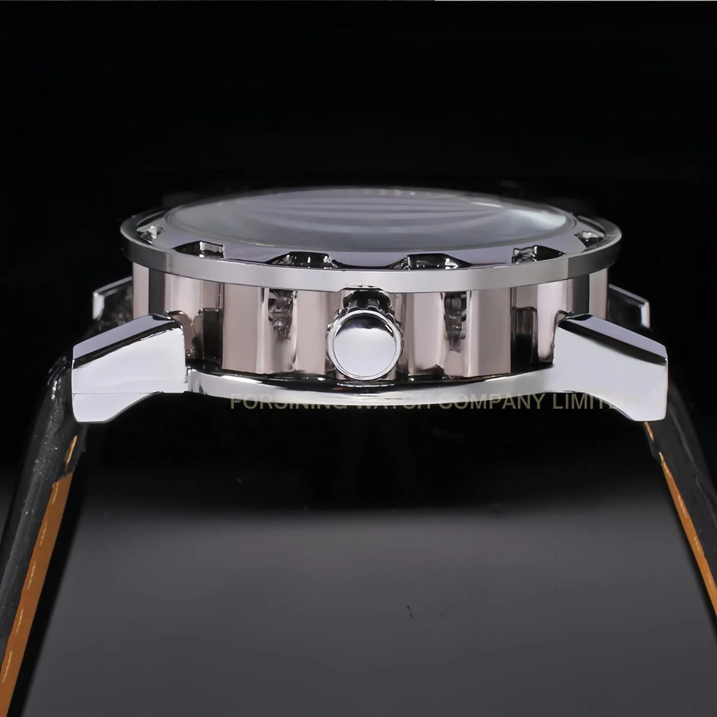 MASTOP Men's Retro Minimalist Mechanical Wrist Watch Leather Strap Roman Number Transparent Dial Skeleton Watch